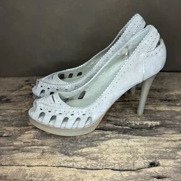 B Makowsky Gray Suede Peep Toe Cutout Platform Heels Women’s Size 9.5M - Picture 6 of 9